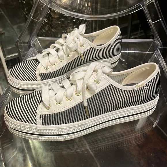Kate Spade Black and White Striped Sneakers - Picture 2 of 5